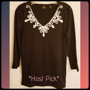 Rafaella*Beaded-Trim Knit Top